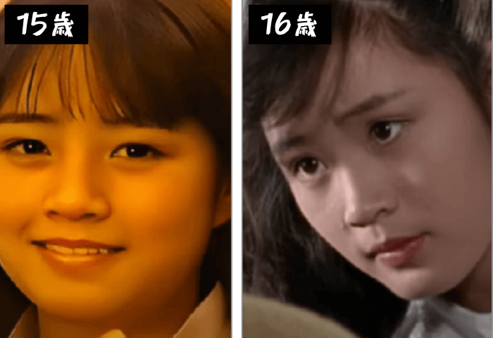 韓国女優キム・ヘス
15歳（左）写真
16歳（右）写真
