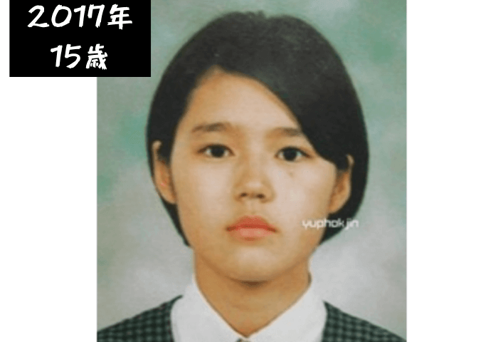 韓国女優ハン・ガインの中学校の卒業アルバムの画像
髪型はショートボブ