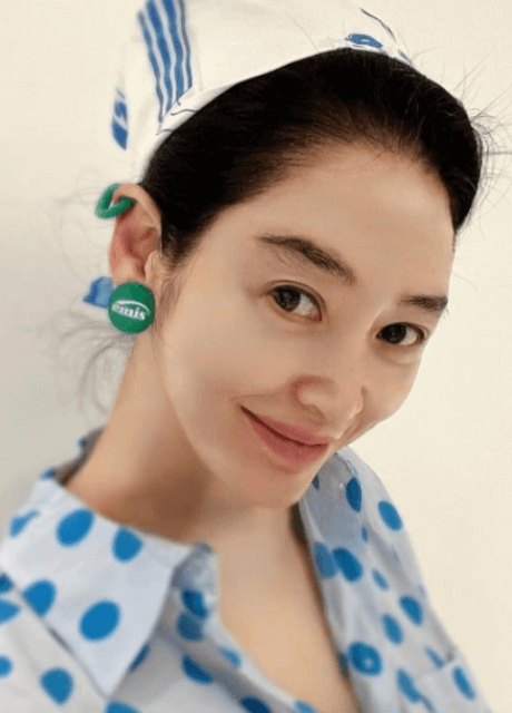韓国女優キム・ヘス
53歳（2023年）現在の顔写真
水玉のブラウスを着てほほ笑んでいる